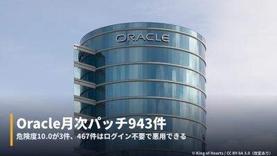 Oracle本社(Redwood City)の写真に字幕帯を合成したカバー画像。撮影 King of Hearts / CC BY-SA 3.0