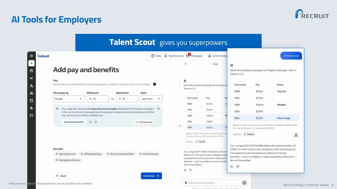 企業向けAIツール Talent Scout の画面。給与レンジが地域相場より低いと指摘している