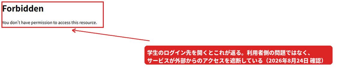 SMART SPI のログイン先が返す403 Forbiddenの画面