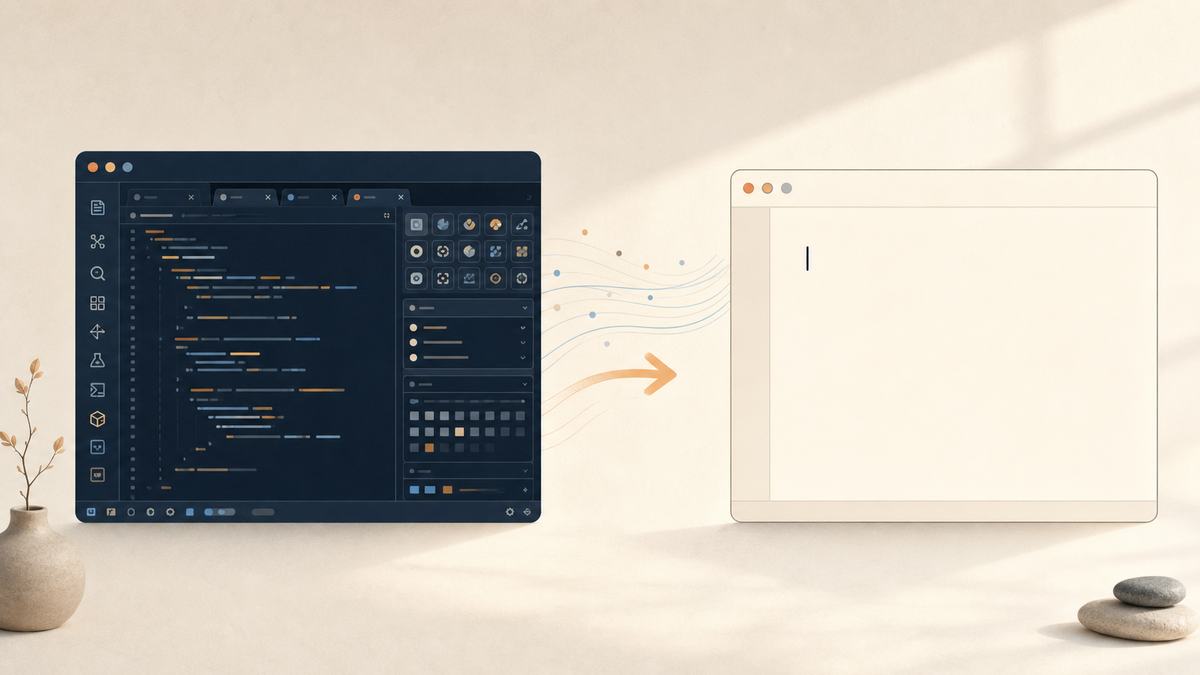 VSCodeの重厚なエディタからZedの身軽なエディタへ乗り換えるイメージ